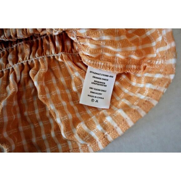 ASTR The Label ALT17038B-003 Women's Sz S Orange Check Puff Sleeve Smocked Top - Picture 4 of 6